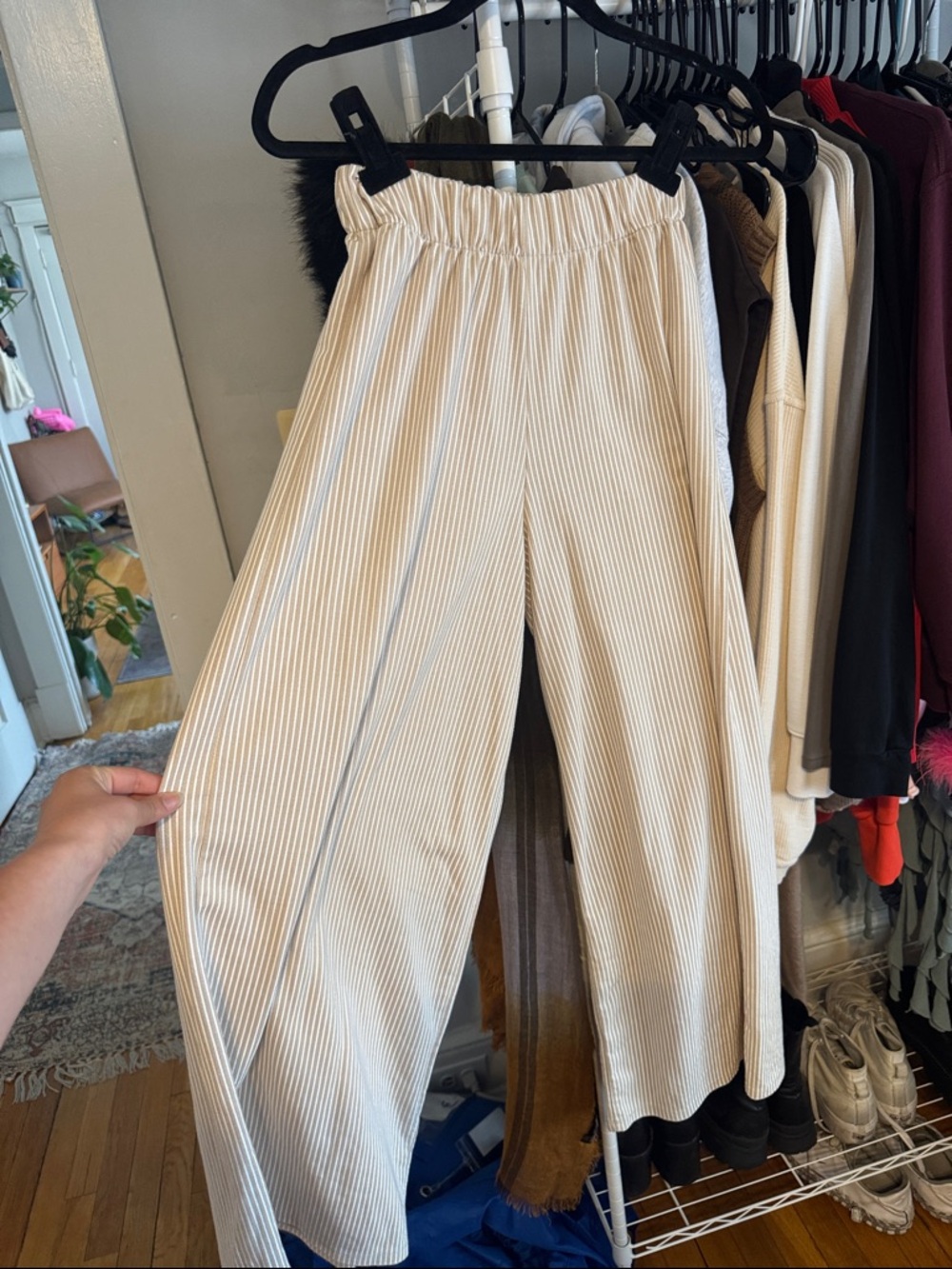 Zara Cream Pinstripe Wide-Leg Pants